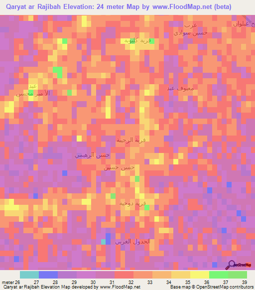 Qaryat ar Rajibah,Iraq Elevation Map