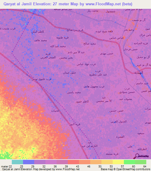 Qaryat al Jamil,Iraq Elevation Map