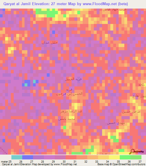 Qaryat al Jamil,Iraq Elevation Map