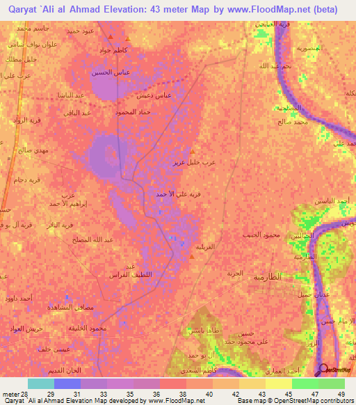 Qaryat `Ali al Ahmad,Iraq Elevation Map