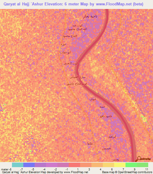 Qaryat al Hajj `Ashur,Iraq Elevation Map