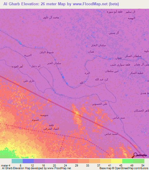 Al Gharb,Iraq Elevation Map