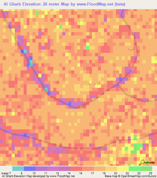 Al Gharb,Iraq Elevation Map