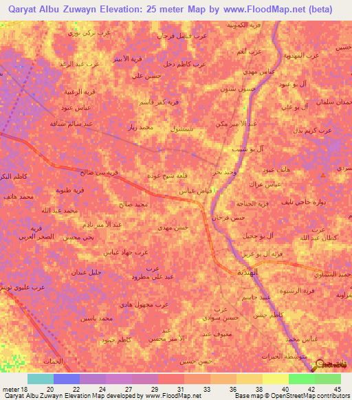 Qaryat Albu Zuwayn,Iraq Elevation Map