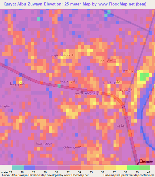 Qaryat Albu Zuwayn,Iraq Elevation Map