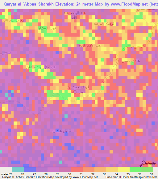 Qaryat al `Abbas Sharakh,Iraq Elevation Map