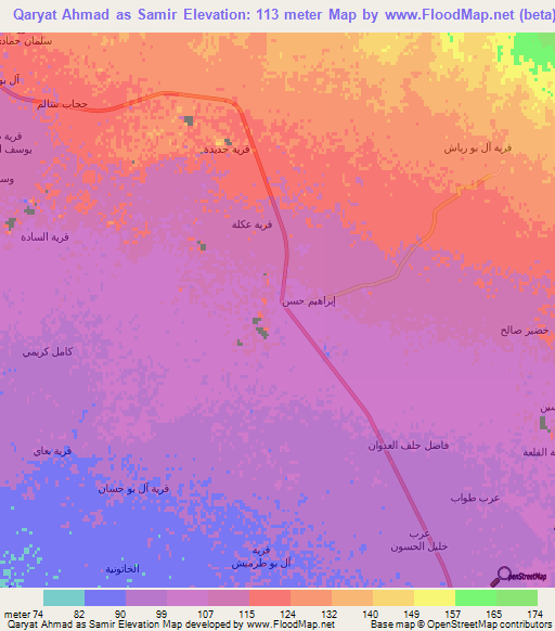 Qaryat Ahmad as Samir,Iraq Elevation Map