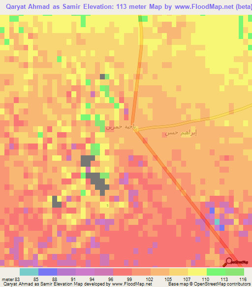 Qaryat Ahmad as Samir,Iraq Elevation Map