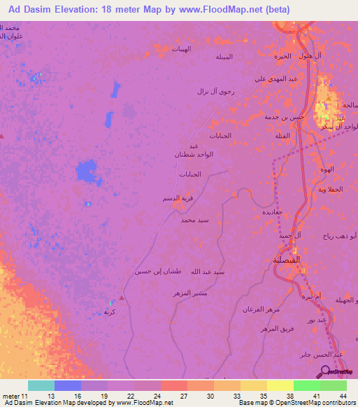 Ad Dasim,Iraq Elevation Map