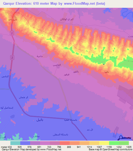 Qarqur,Iraq Elevation Map