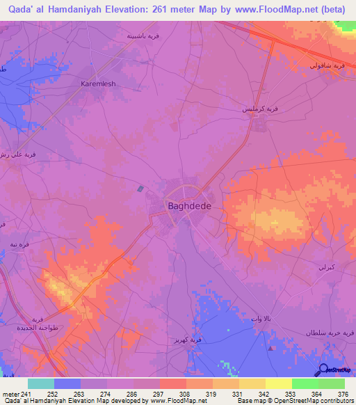 Qada' al Hamdaniyah,Iraq Elevation Map