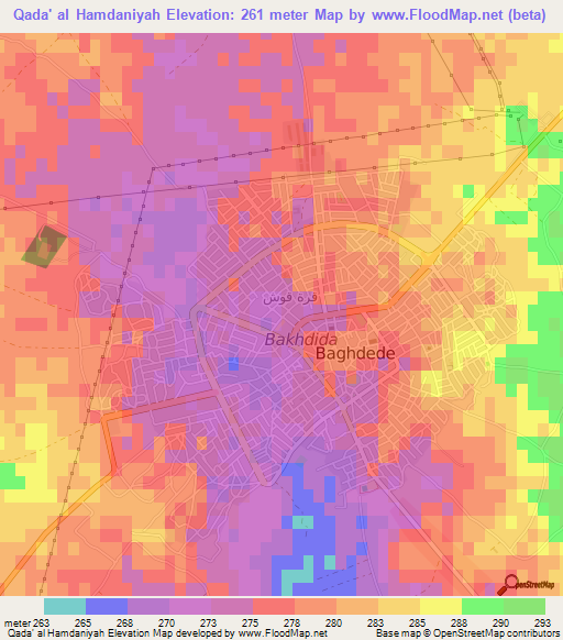 Qada' al Hamdaniyah,Iraq Elevation Map