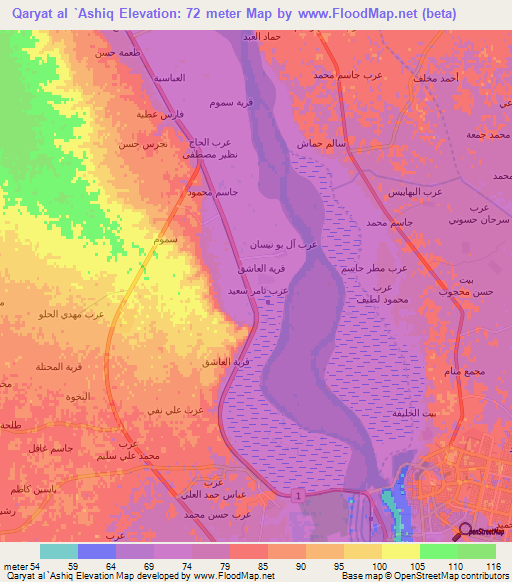 Qaryat al `Ashiq,Iraq Elevation Map