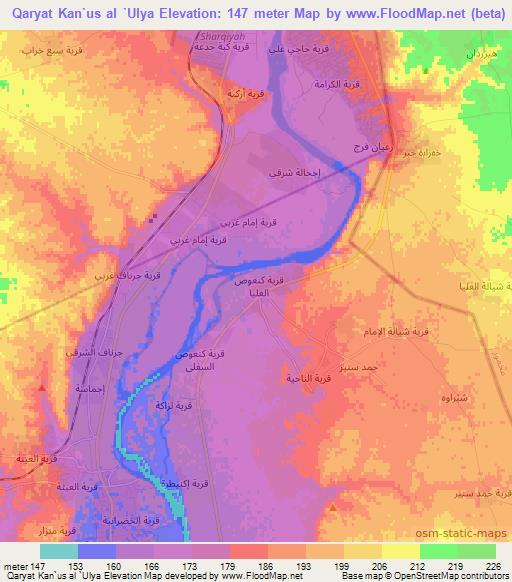 Qaryat Kan`us al `Ulya,Iraq Elevation Map