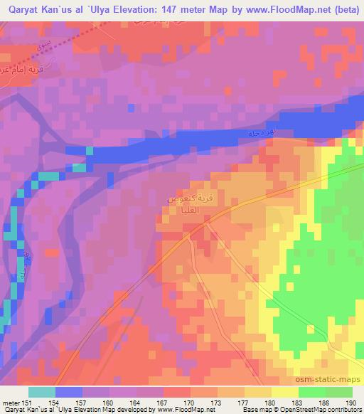 Qaryat Kan`us al `Ulya,Iraq Elevation Map