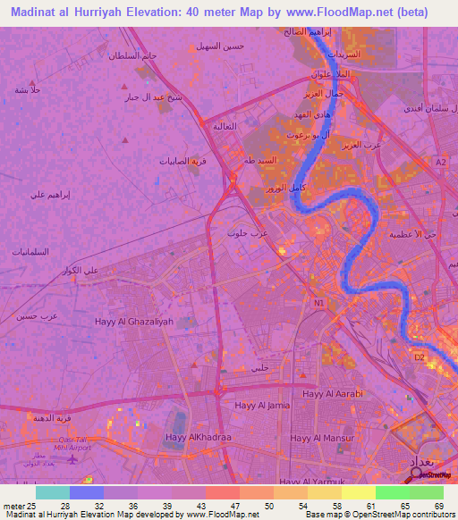 Madinat al Hurriyah,Iraq Elevation Map