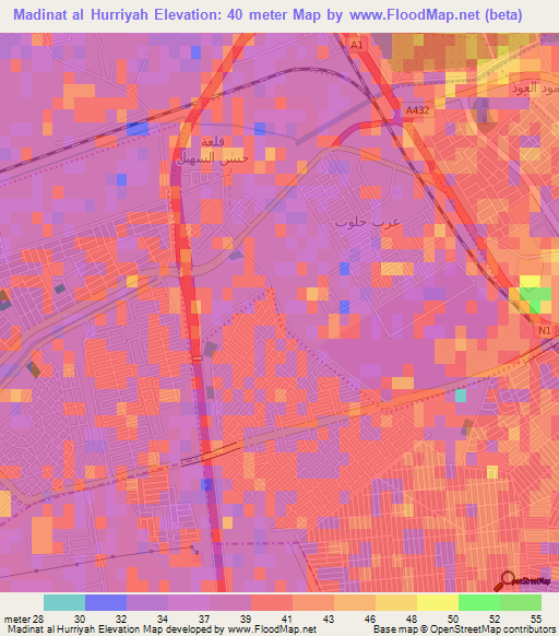 Madinat al Hurriyah,Iraq Elevation Map