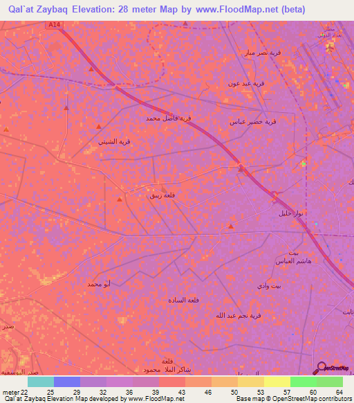 Qal`at Zaybaq,Iraq Elevation Map