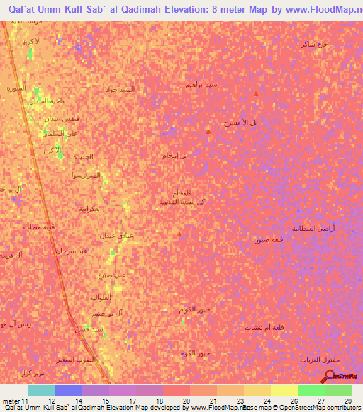 Qal`at Umm Kull Sab` al Qadimah,Iraq Elevation Map