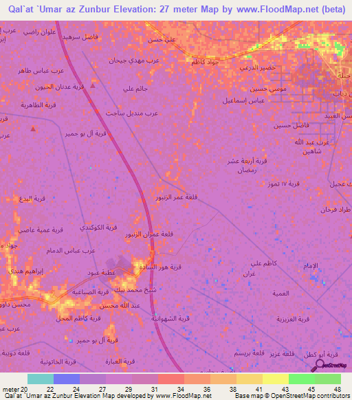 Qal`at `Umar az Zunbur,Iraq Elevation Map