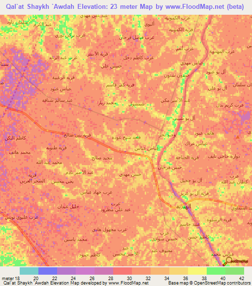 Qal`at Shaykh `Awdah,Iraq Elevation Map