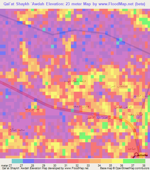 Qal`at Shaykh `Awdah,Iraq Elevation Map