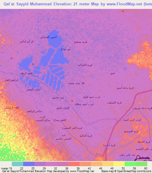 Qal`at Sayyid Muhammad,Iraq Elevation Map