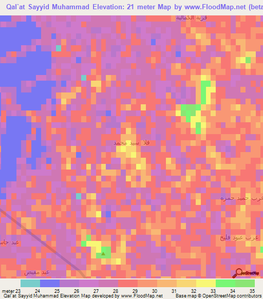 Qal`at Sayyid Muhammad,Iraq Elevation Map