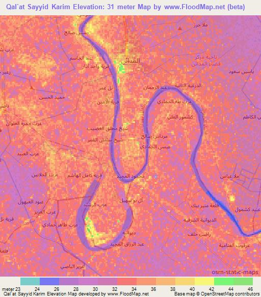 Qal`at Sayyid Karim,Iraq Elevation Map
