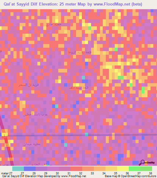 Qal`at Sayyid Dilf,Iraq Elevation Map