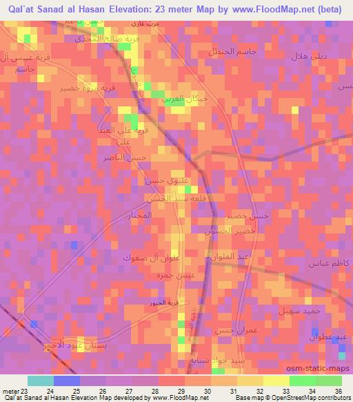 Qal`at Sanad al Hasan,Iraq Elevation Map
