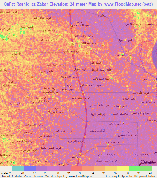 Qal`at Rashid az Zabar,Iraq Elevation Map