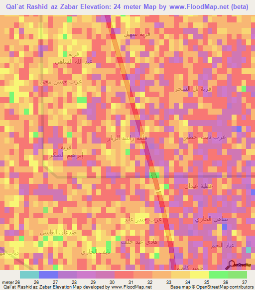 Qal`at Rashid az Zabar,Iraq Elevation Map