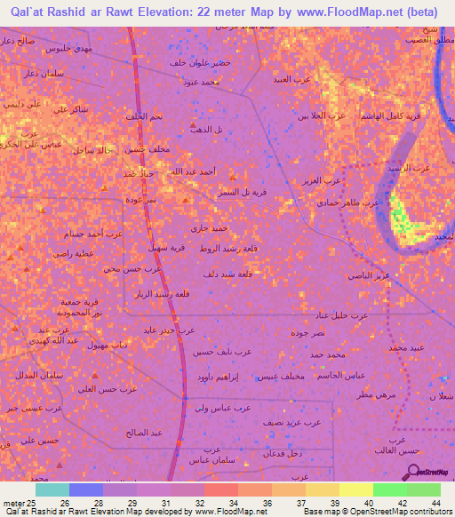 Qal`at Rashid ar Rawt,Iraq Elevation Map