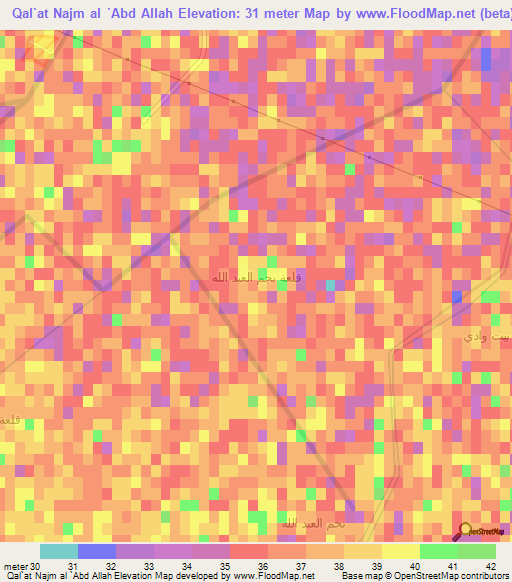 Qal`at Najm al `Abd Allah,Iraq Elevation Map