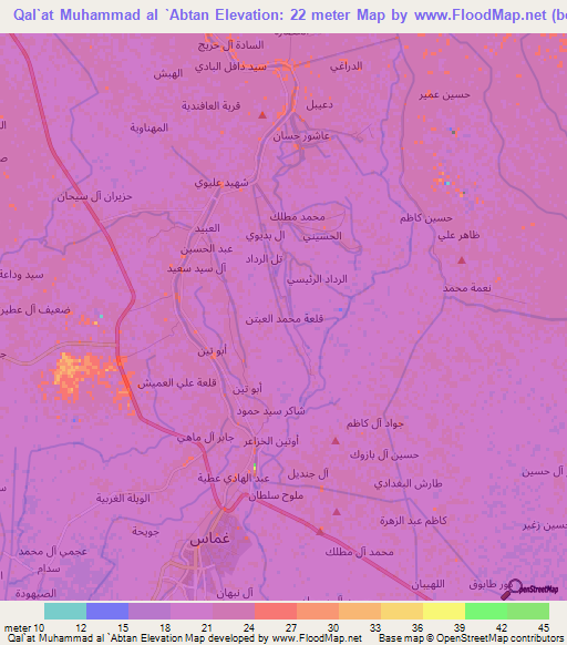 Qal`at Muhammad al `Abtan,Iraq Elevation Map