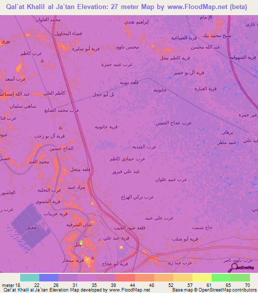 Qal`at Khalil al Ja`tan,Iraq Elevation Map