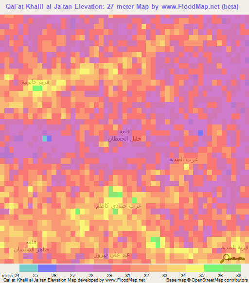 Qal`at Khalil al Ja`tan,Iraq Elevation Map