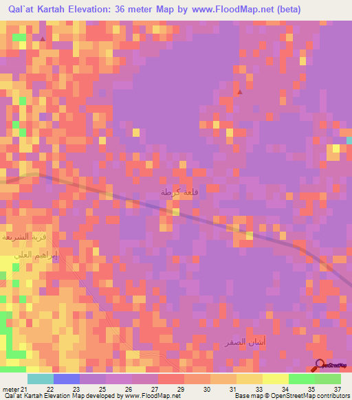 Qal`at Kartah,Iraq Elevation Map