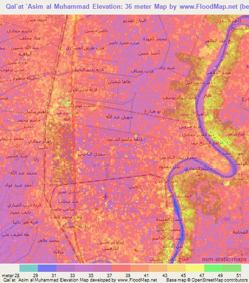 Qal`at `Asim al Muhammad,Iraq Elevation Map