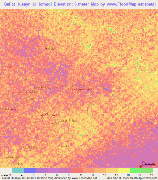 Qal`at Husayn al Hamadi,Iraq Elevation Map