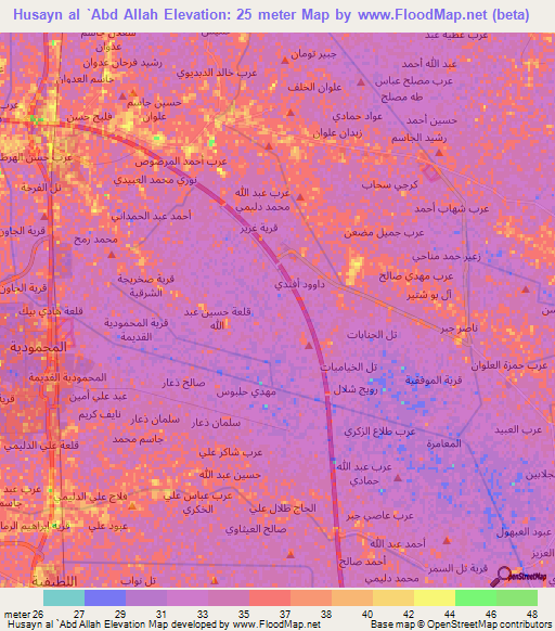 Husayn al `Abd Allah,Iraq Elevation Map