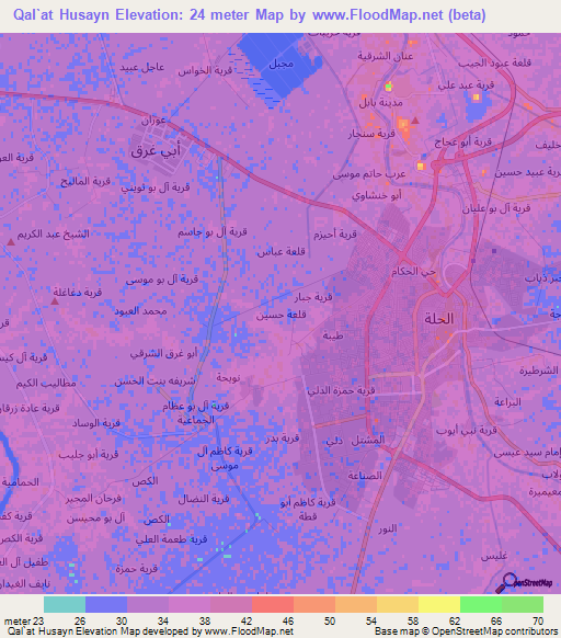 Qal`at Husayn,Iraq Elevation Map