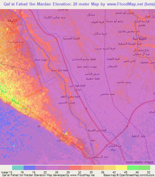 Qal`at Fahad Ibn Mardan,Iraq Elevation Map