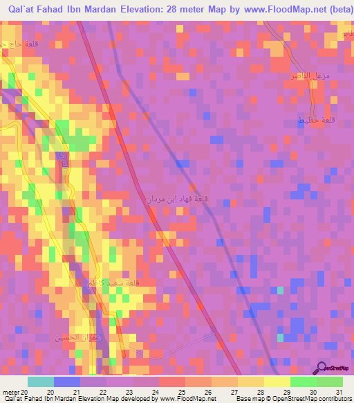 Qal`at Fahad Ibn Mardan,Iraq Elevation Map