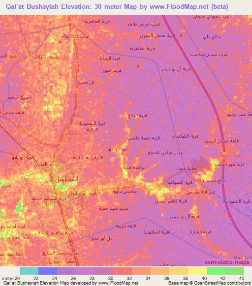 Qal`at Bushaytah,Iraq Elevation Map