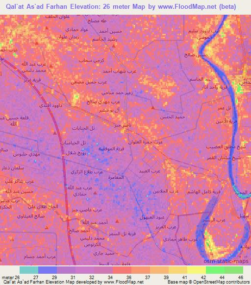 Qal`at As`ad Farhan,Iraq Elevation Map