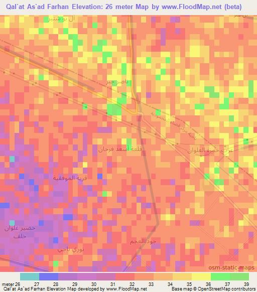 Qal`at As`ad Farhan,Iraq Elevation Map