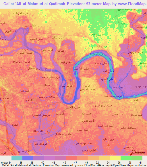 Qal`at `Ali al Mahmud al Qadimah,Iraq Elevation Map