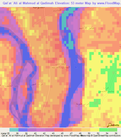 Qal`at `Ali al Mahmud al Qadimah,Iraq Elevation Map